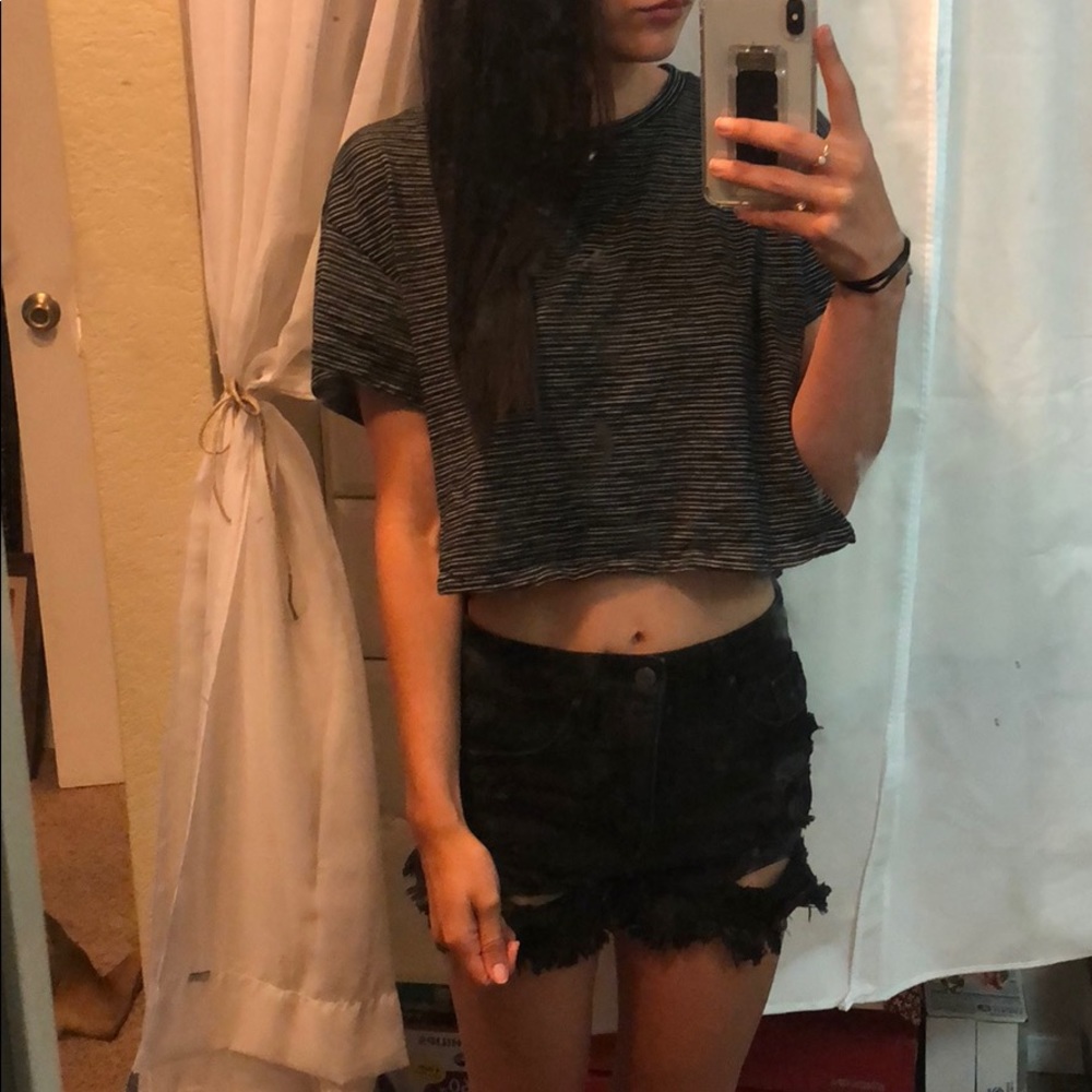 Black and White striped crop top